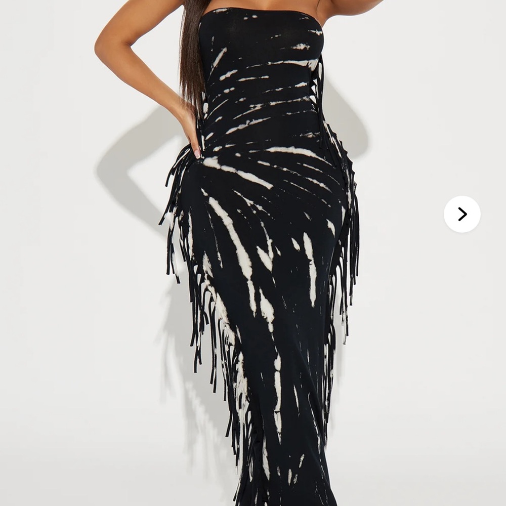 Fashion Nova Black and White Strapless Fringe Dress